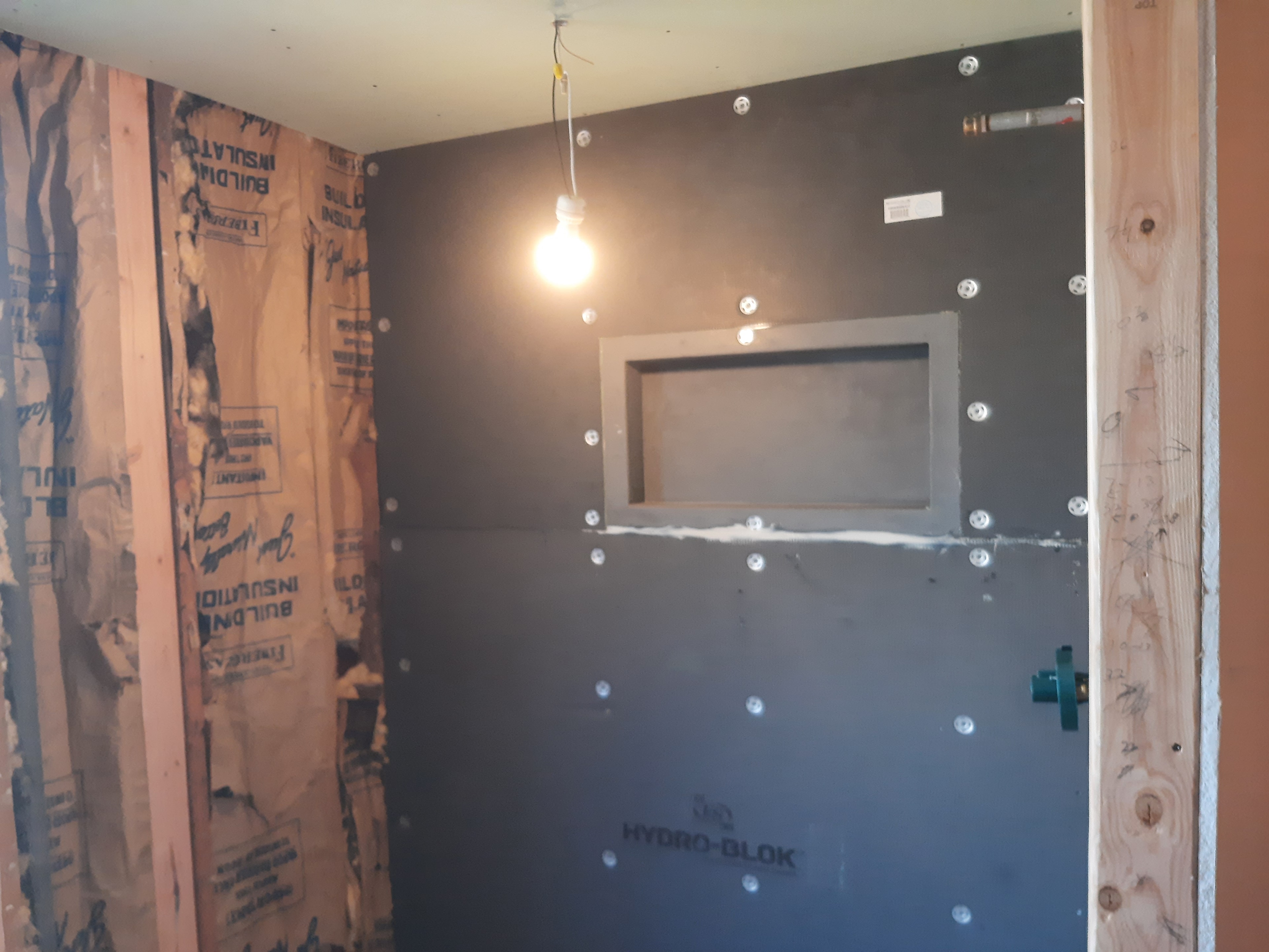 Shower rough-in with Hydro-Blok waterproof backer board